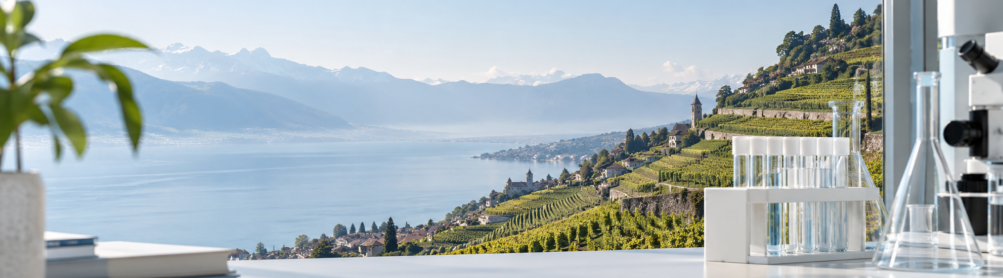 Swiss science overlooking the Lavaux vineyards and Lake Geneva